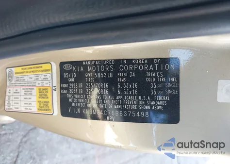 2011 Kia Sedona Lx z USA, uszkodzony, nr VIN KNDMG4C76B6375498